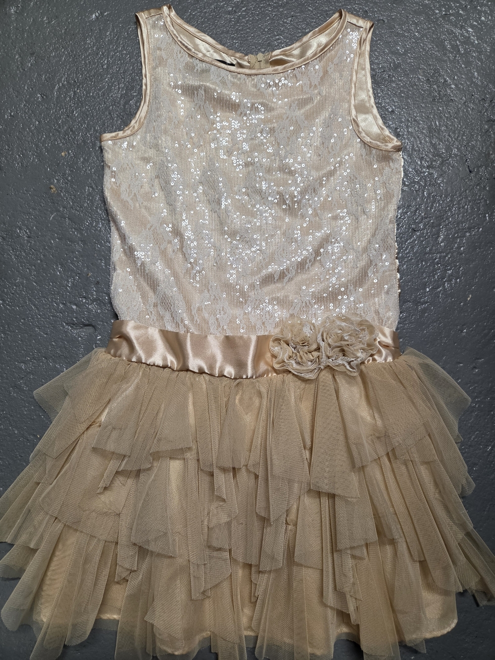 Girls Sequin & Tulle Dress - Champagne